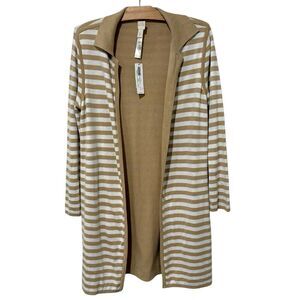 Chico's Long Reversible Cardigan Open Front Sweater Size 1 or Medium Tan &White